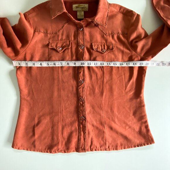 Wrangler Soft Faux Suede Western Snap Shirt Blouse SZ M - Picture 8 of 11